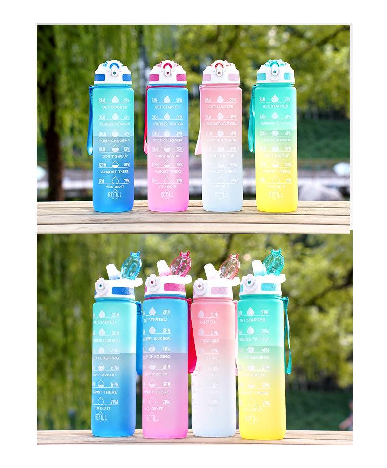 Gradient Frosted Sports Water Bottle with Handle and Straw – 1000ml Large Capacity Outdoor Use