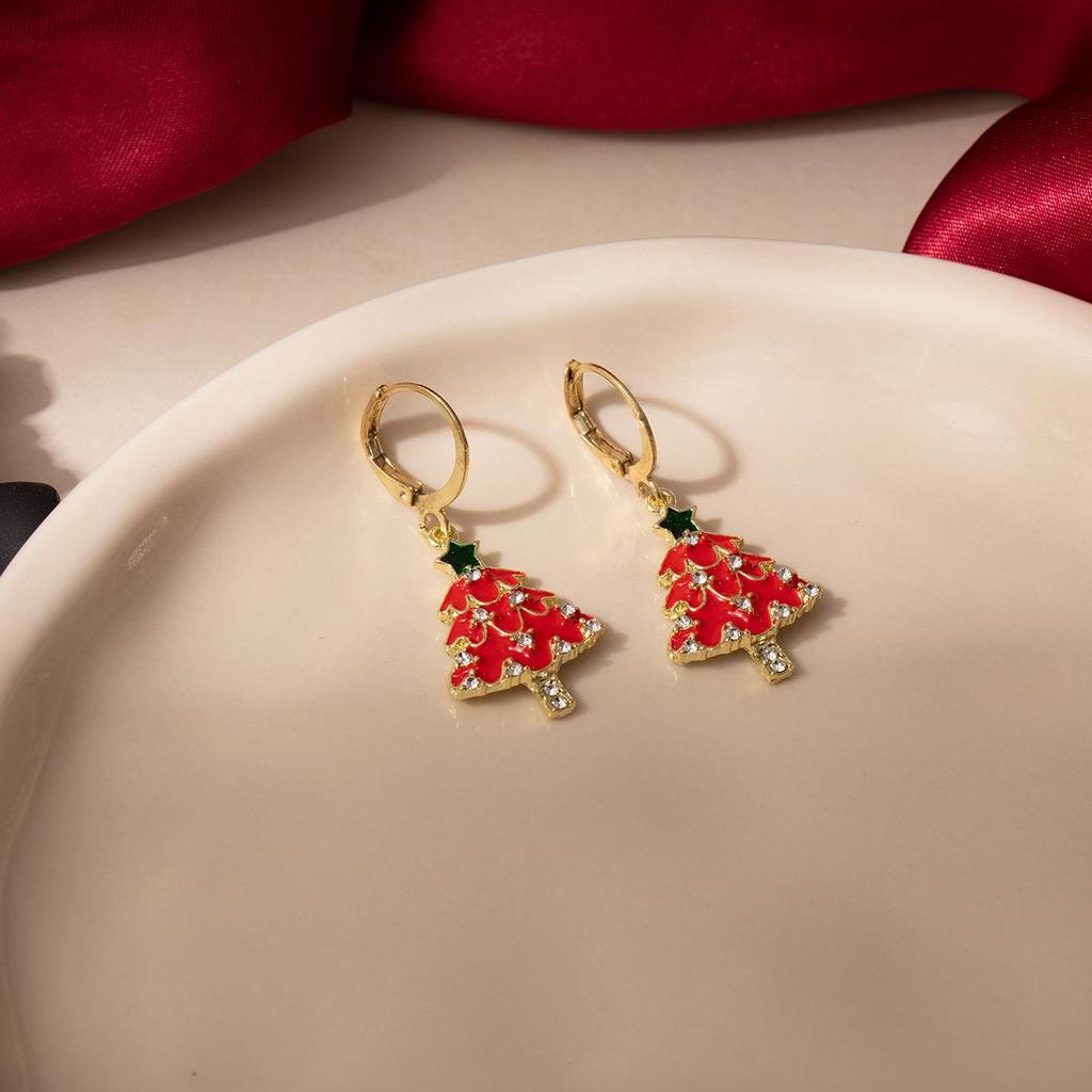 Elegant Red Christmas Tree Bow Earrings for Women - Festive Holiday Jewelry