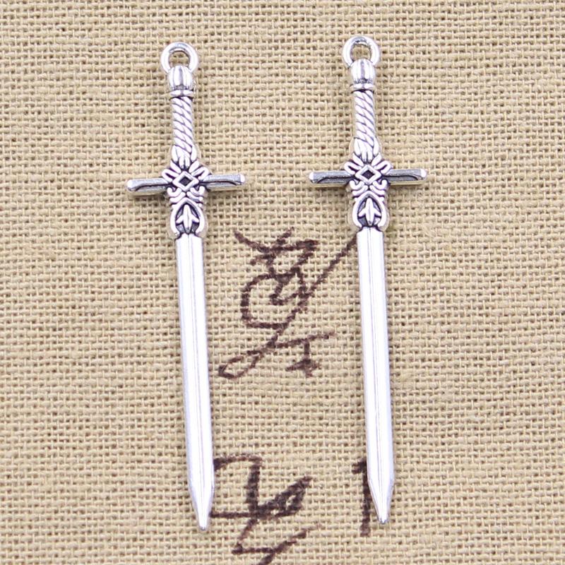 20Pcs Breloques Épée Dague 49X12Mm Couleur Argent Antique Pendentifs Bricolage Fabrication Fournitures Bijoux Tibétains Faits Main