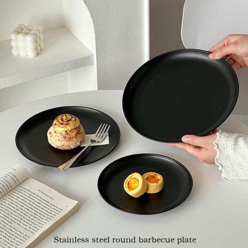 Farfurie de Desert Neagră High-End, Tavă de Expunere Bijuterii din Oțel Inoxidabil Pentru Servirea Prăjiturilor la Ceaiul de După-Amiază, Platou cu Fructe pentru Living