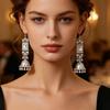 Retro Ethnic Tassel Bell Earrings with Square Rhinestones for Women - Bohemian Fashion Jewelry
