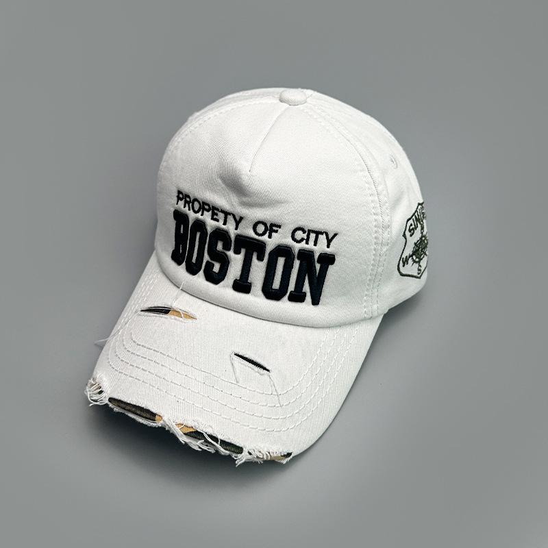 Personalized Street American Embroidery Letter Baseball Cap Men'S And Women'S Shade Ripped Wind Retro Cap