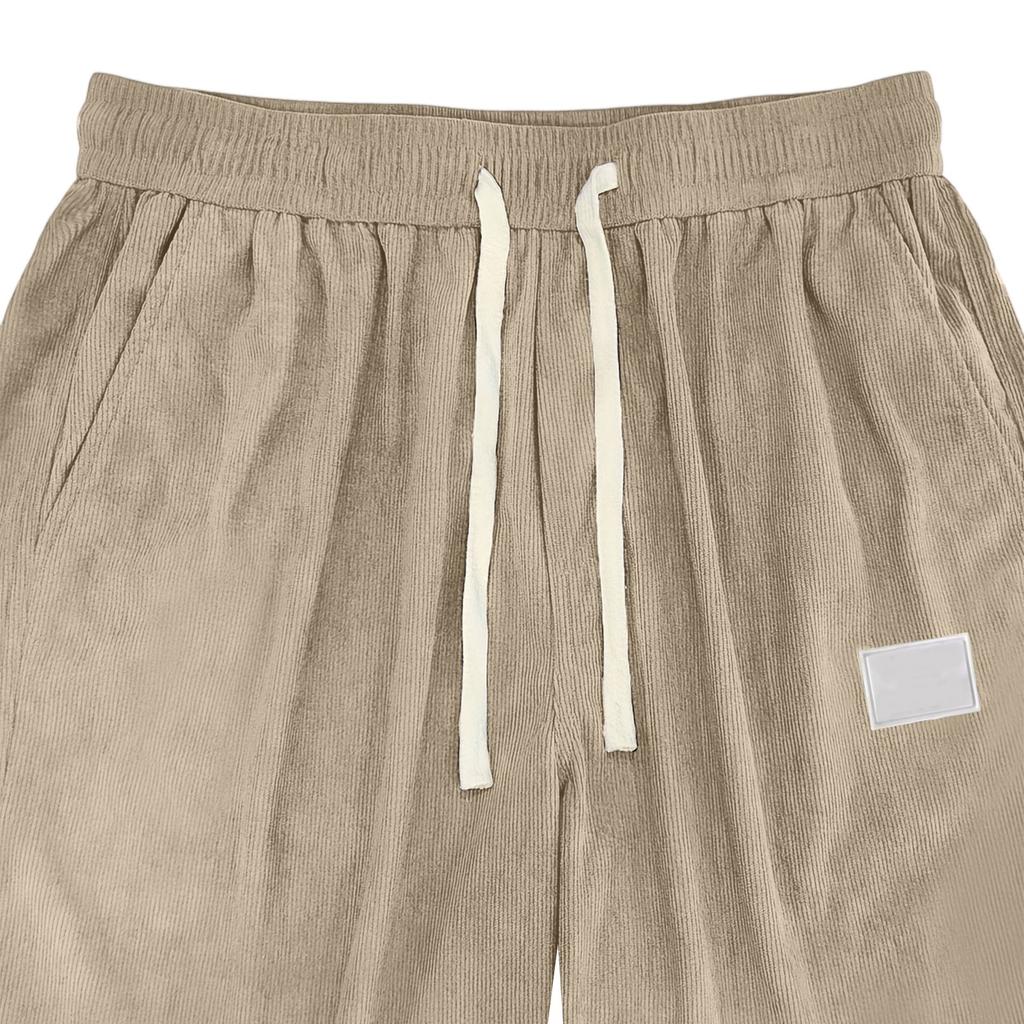 Men's Loose Casual Trousers, Elastic Waist Drawstring, Lightweight With Pockets, Comfortable And Breathable Corduroy Trousers