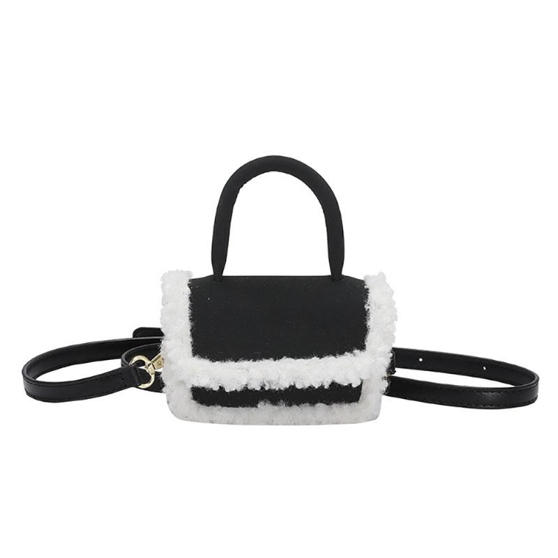 Mini Geantă Crossbody cu Aplicare Lână de Miel, Modă Coreeană, Suedeză Faux, Portabilă, Mică, Pătrată, Toamnă Iarnă, Femei, Nouă Textură, Geantă de Mână
