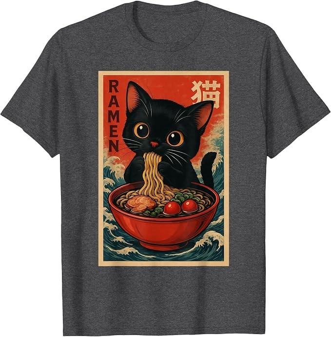 Kawaii Anime Cat Ramen Funny Graphic Tees Men Women Kids T-Shirt