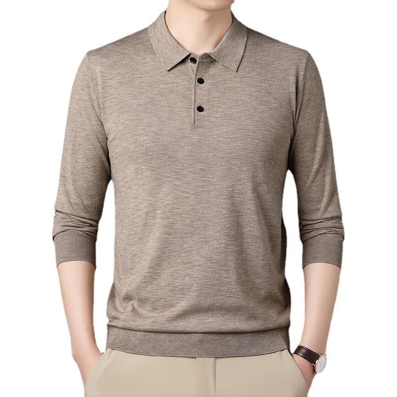New Men's Business Casual Men's Wool Sweater Solid Color Bottoming Shirt Long-sleeved Sweater Knitted Polo Shirt Men's