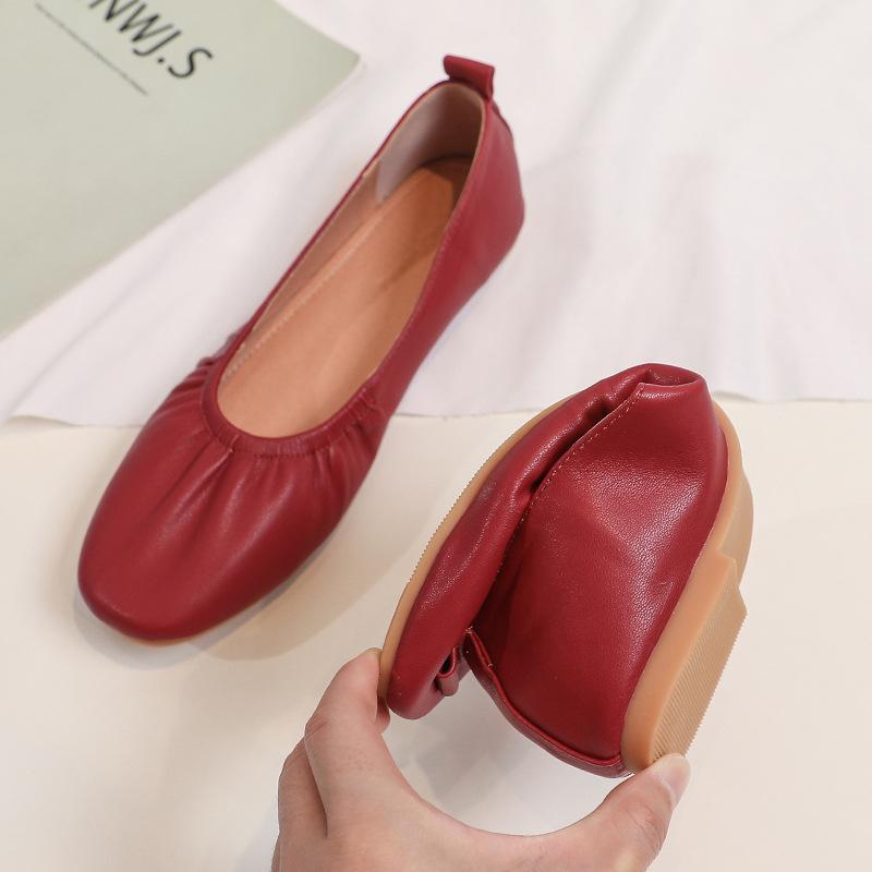 Genuine Leather Woman Casual Flats Female Retro Shoes Low Heeled Soft Soled Flat Shoes Casual Versatile Loafers Women