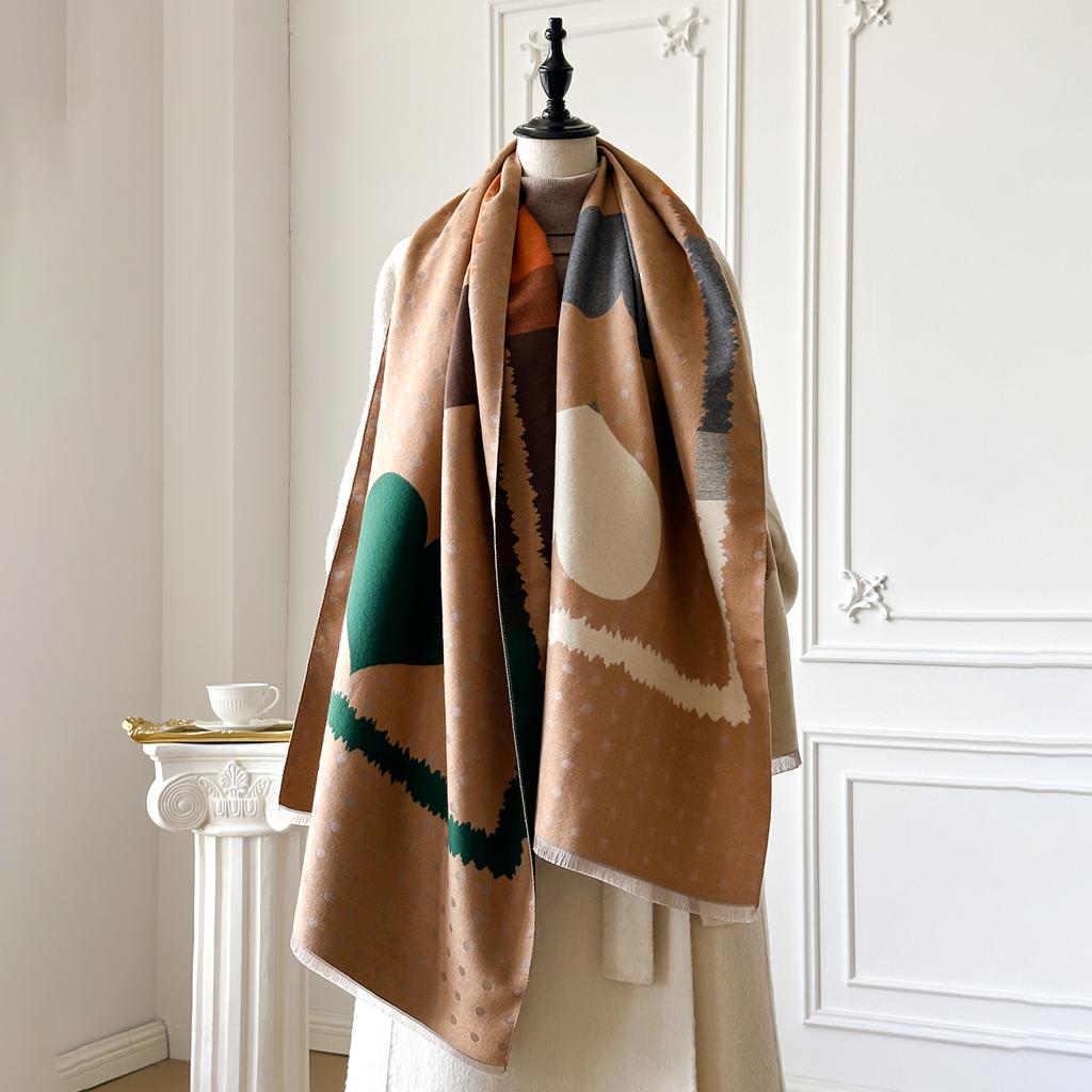 Luxury Polka Dot & Heart Print Cashmere Pashmina Scarf for Women - Ultra Warm Winter Thick Shawl | Foulard, Blanket Wrap 