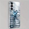 Blue heart-shaped design glass phone case suitable for Samsung Galaxy S26 S25 S24 S23 S22 S20 FE Ultra Plus anti drop back cover