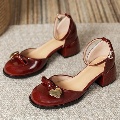 Eleganckie Baleriny Mary Jane Damskie Grube Wysokie Obcasy Buty Lolita Damskie Sandały z Paskiem na Kostkę Wycięcia Szpilki Projektanta Femmes