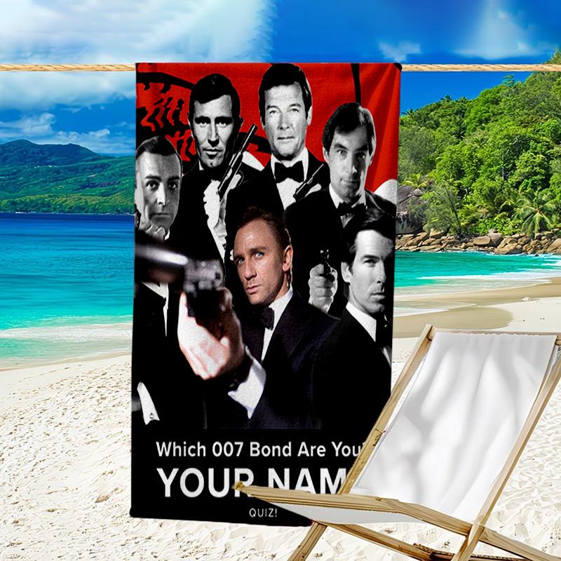 Custom Name Beach Towel James Bond Movie Collage Beach Towel, Soft Microfiber, Gift for Her/Him, Birthday, for Pool, Beach, Travel, Fan gifts