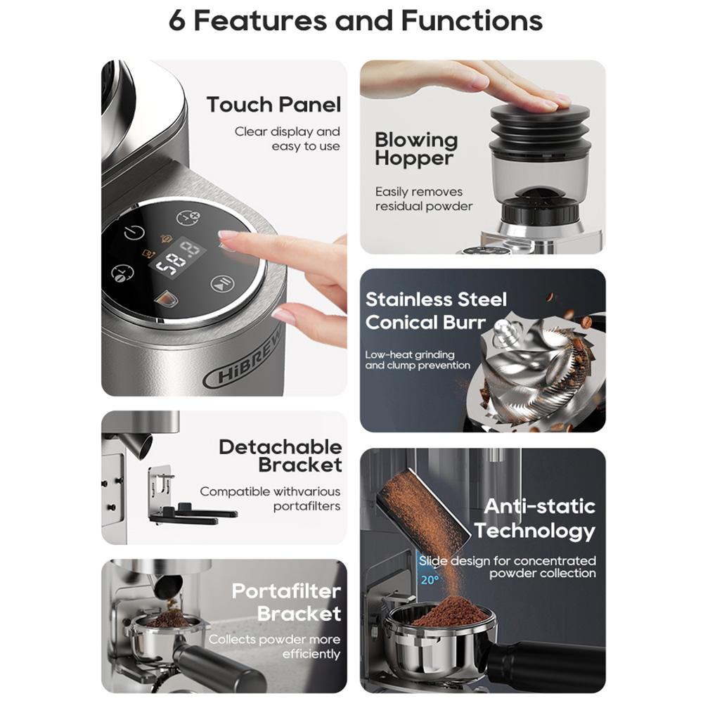 HiBREW G7 Automatic Coffee Grinder With 48 Customizable Grind Settings 160g Bean Hopper 420mm Conical Burr