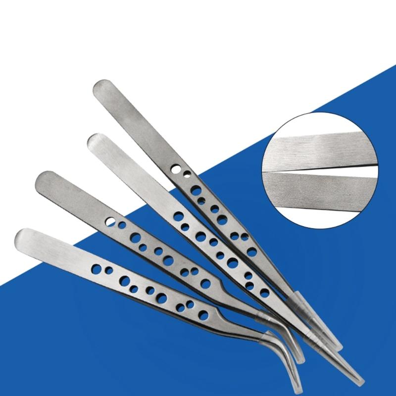 5Pcs Electronics Industrial Tweezers Anti-static ESD Curved Straight Tip Precision Stainless Steel Forceps Phone Repair