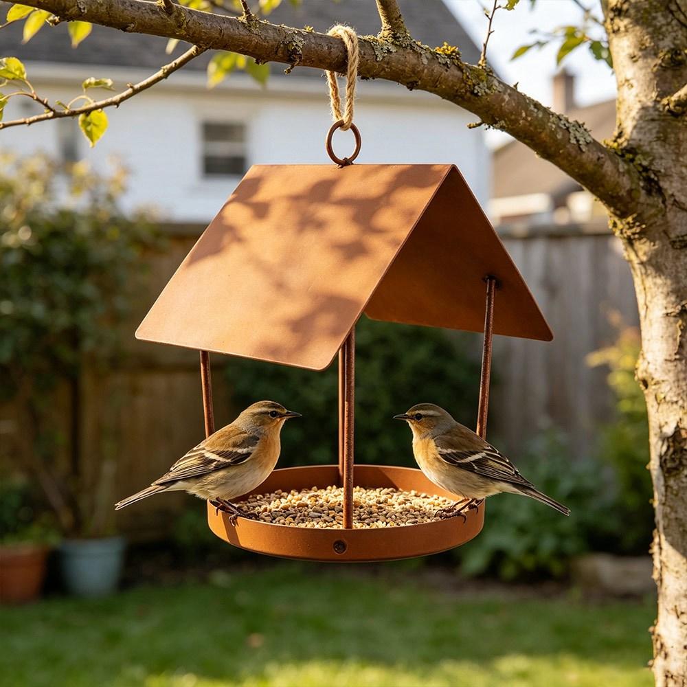 Hut Shape Bird Feeding Station Iron Bird Food Container Durable Hummingbird Feeder Yard