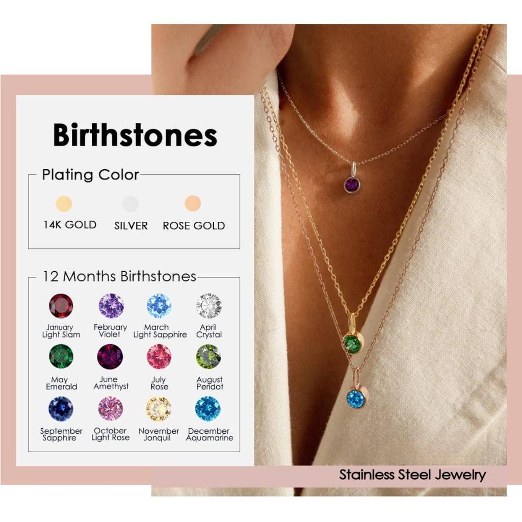 18K Gold Birthstone Stainless Steel Pendant Necklace