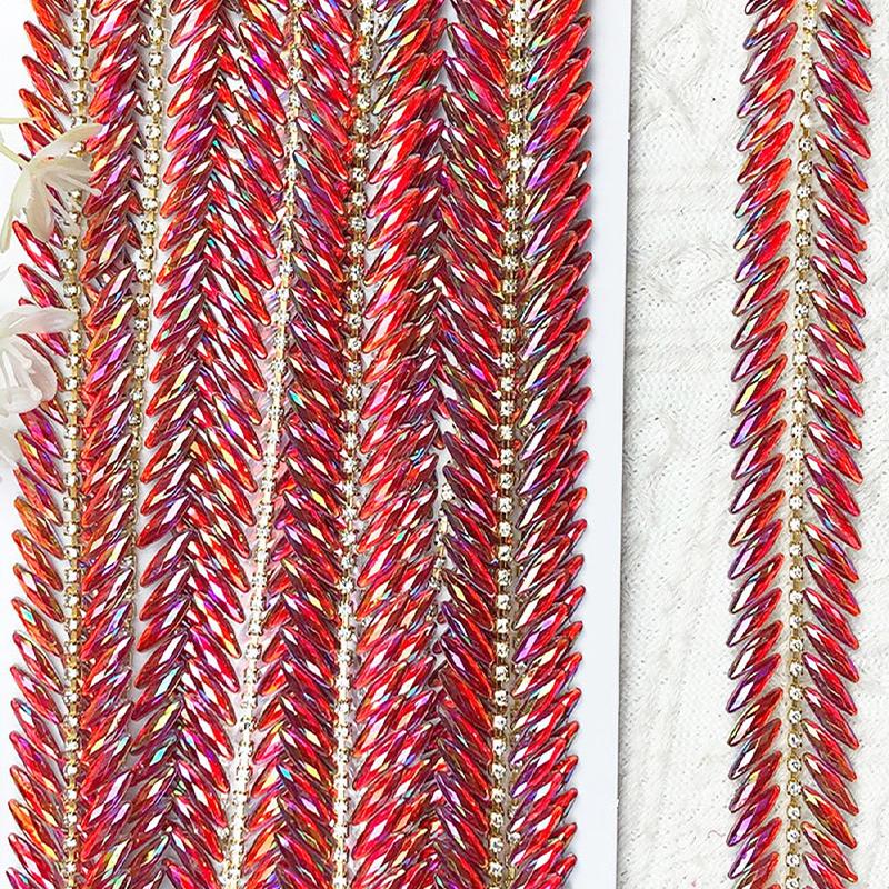 2 Yard Hot Fix Resin Rhinestone Ribbon Rhinestone Trim Chain Glue On Crafts Garment Shoes Dress Dance Costume Decor