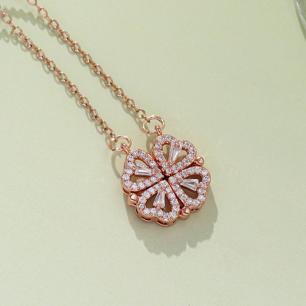 Reversible Clover/Heart Zircon Necklace Stainless Steel Fashion Jewelry for Women
