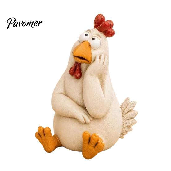 Cute Farm Animal Decor Funny Chicken Garden Statue, Resin Figurine, Farmhouse Outdoor Figurines Yard for Balcony Flowerpot, Lawn, Decoration Gardening