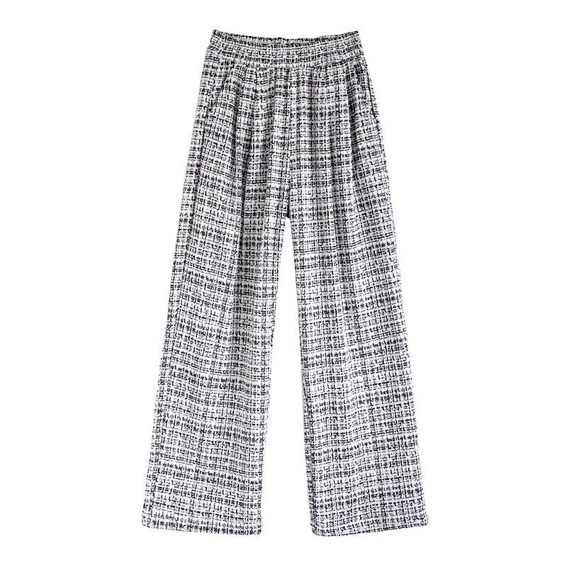 tweed plaid wide-leg pants women's autumn and winter new high-waisted chenille straight pants
