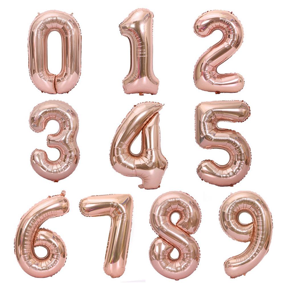 32-Inch Rose Gold Number Balloons for Birthday Party Decoration, Floating Aluminum Foil