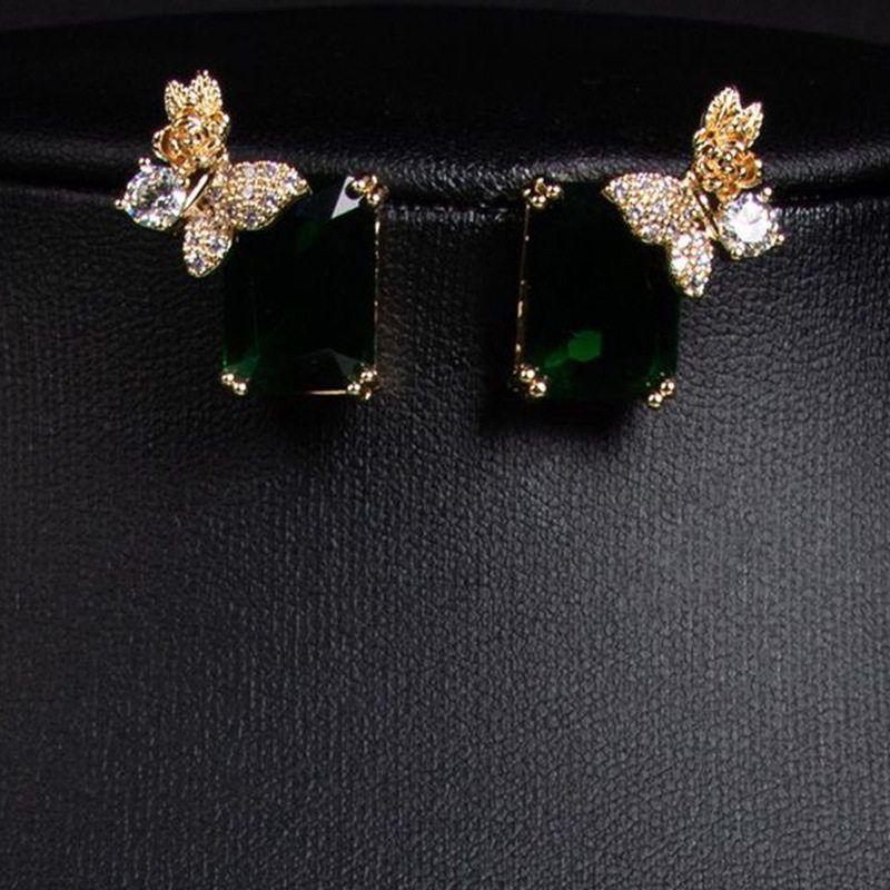 

Fashion New Arrival Ruby Necklace Bridal Zircon Flower Earrings Accessible Luxury Clavicle Chain Jewelry Suit Two-piece Set Green Earrings
