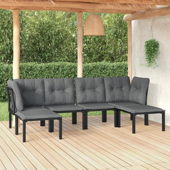 VidaXL Salon de Jardin 6 pcs, Ensemble de Meubles de Terrasse, Mobilier d'Extérieur, Chaise de Patio, Moderne, Noir et Gris 3187762