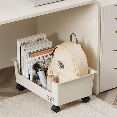 Under-Desk Book Storage Box with Wheels, Backpack Organizer Rack for Classroom Use, Large Book Storage Box for Student Dormitory Organization
