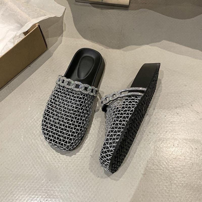 

Thick-bottomed fishing net Birkenstock head half slippers women s 2025 summer new outer wear one pedal lazy hollow slippers 40 серебряный