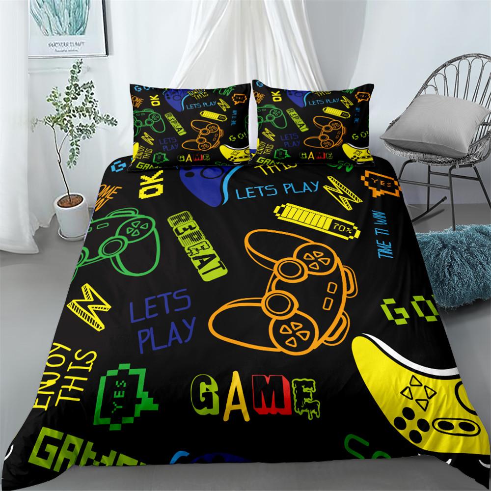 Game Controller Duvet Cover Set 3D Gamepad with Button King Queen Full Twin Size Comforter Cover for Kids Polyester Bedding Set