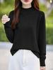 Women's Pure Cotton High-Collar Sweater, Autumn-Winter 2024: Thick Solid Color Knit with Slits, Versatile Base Layer.