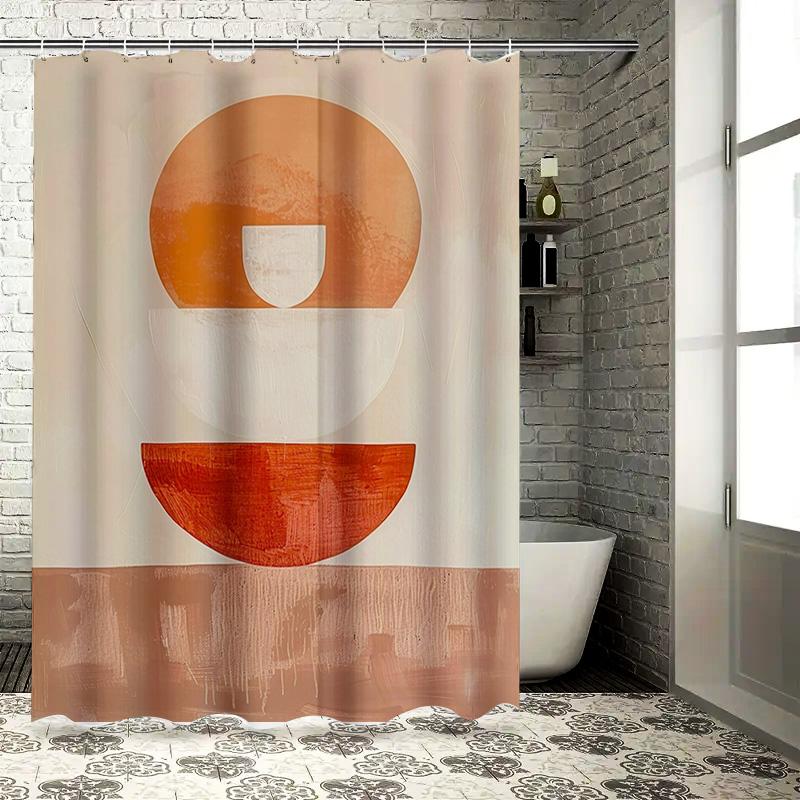 

Rustic Modern Shower Curtain With Abstract Circular Design In Beige, Orange, And Red Colors Perfect For Bathroom Decorations. W60H190(CM)-1 Pcs