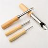 Pack Of 4 Straw Hole Punches Stainless Steel Puncher Maker Tool Suitable For Plastic Lid Lemonade Cups With Wood Handle
