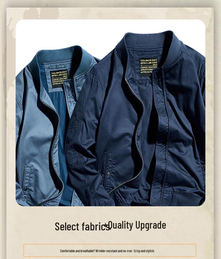 Men's Spring/Autumn Pilot Jacket - Pure Cotton American Baseball Style, Thin and Short.