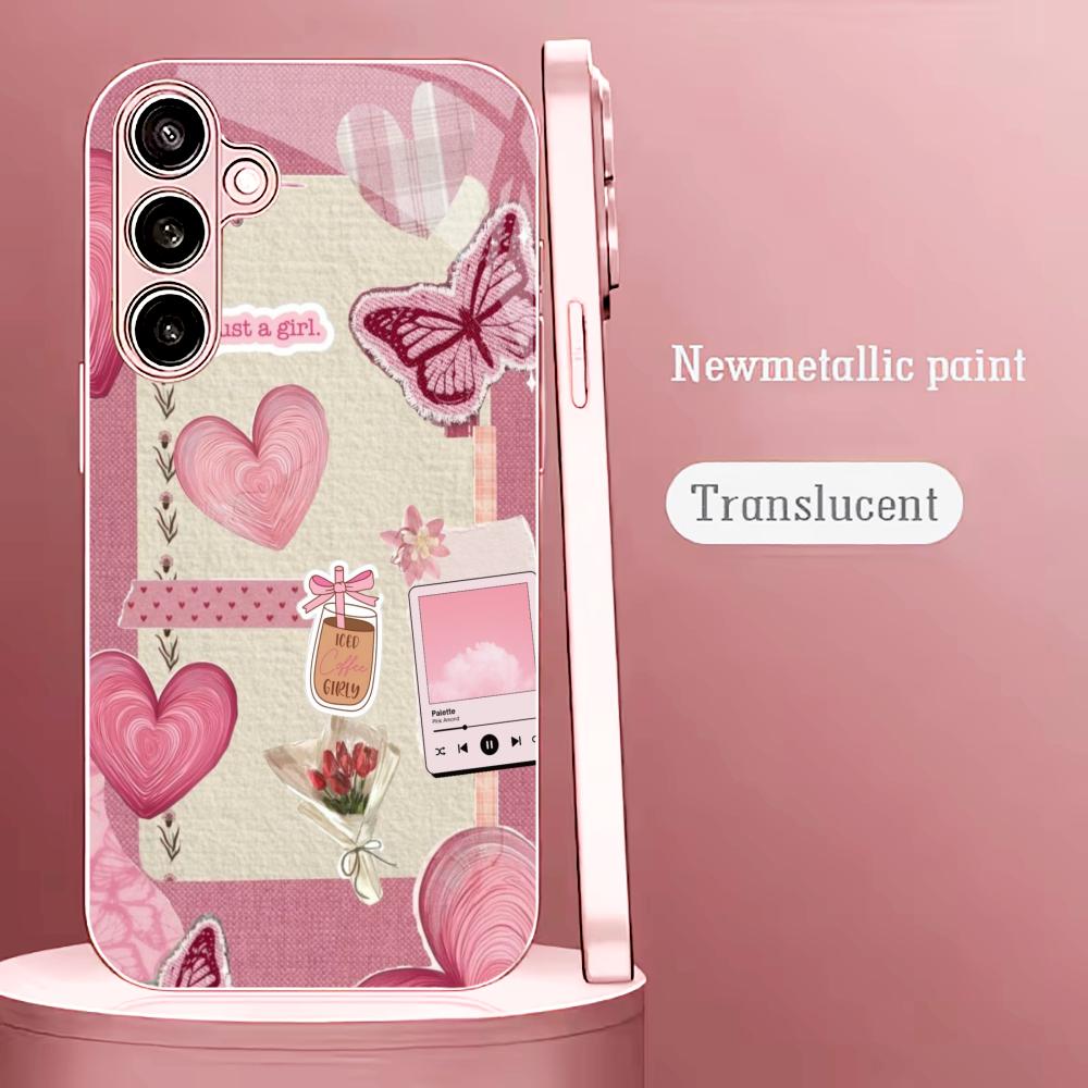 Bestseller Pink Heart-shaped Butterfly Madam Pink Glass PhoneCase for Samsung Galaxy S26 S25 S24 S23 S22 FE Ultra Plus Female