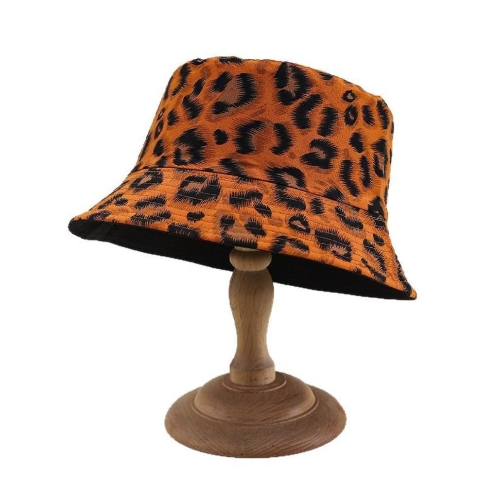 Leopard Patterned Basin Hat Double-Sided Sun Cap Unisex Design Bucket Hat  Outdoor Travel