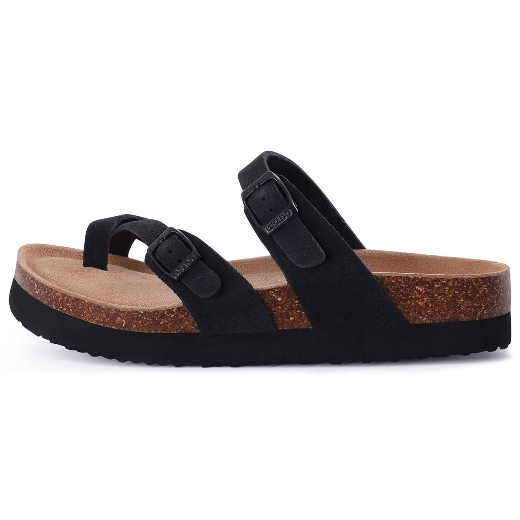 Fashion Shevalues Women's Classic Suede Sandals Comfy Cork Footbed Summer Slippers With Adjustable Buckle Fashion Thick Sole Beach Shoes