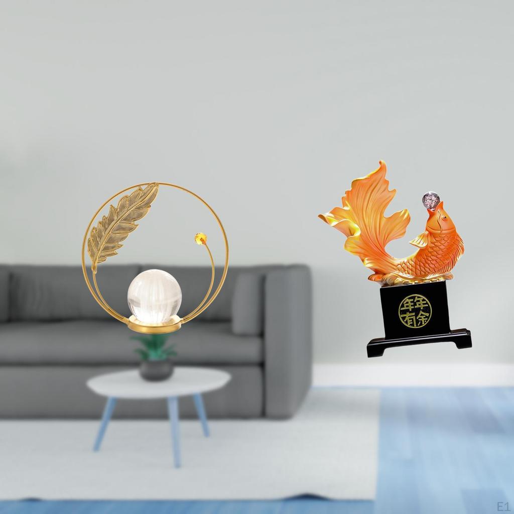 Crystal Ball Metal Fish Sculpture Resin Ornament Modern Carp Statue Animal Figurine Desk Bedroom