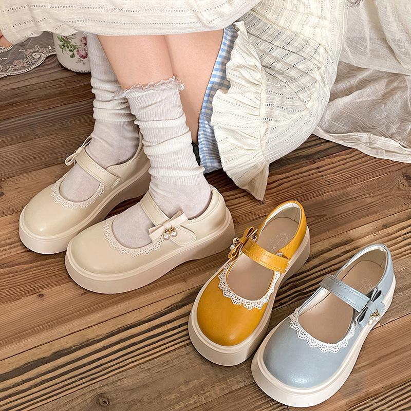 French ballet style white round head thick sole shallow mouth single shoes women's summer 2025 new with skirt height increase Mary Jane shoes