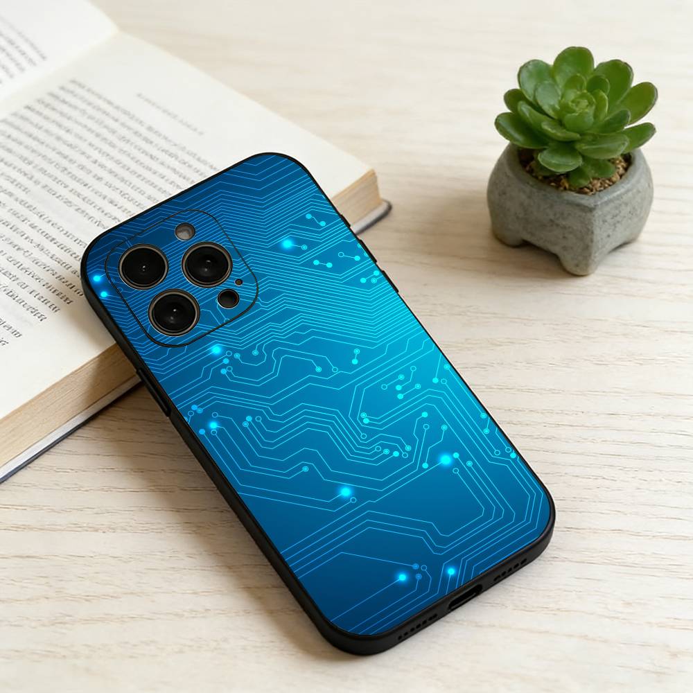 

C-Circuit Board Texture Phone Case For iPhone 17, 16,15,14,13,12,11 Plus,Pro Max, Others Soft Black Cover iPhone16se4