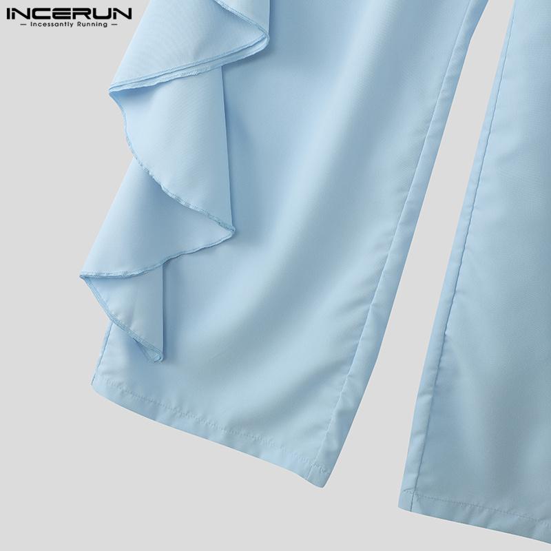 INCERUN Herrenhose mit elastischer Taille, einfarbig, unregelmäßige Rüschen, lange Hose