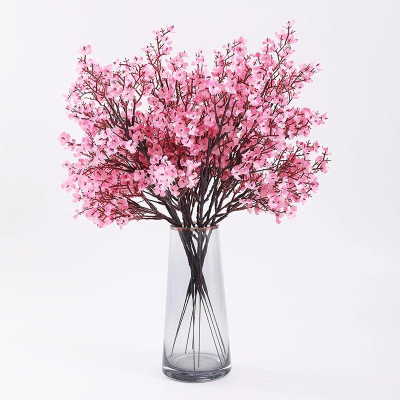 Pink Artificial Flowers Cherry Blossoms Gypsophila Fake Plants DIY Wedding Bouquet Vases for Home Decor Faux Christmas Branch