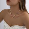 Accessories, Simple Single-layer Pattern OT Buckle Necklace, Contrasting Color Splicing Beaded Rice Bead Collarbone Necklace for Women