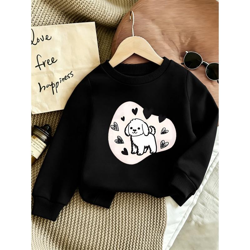 European Sizes Sweet Puppy Print Kids' Spring Crew Neck Sweatshirt, Cute Design Suitable for 0-3 Year Old Babies for Outdoor Wear