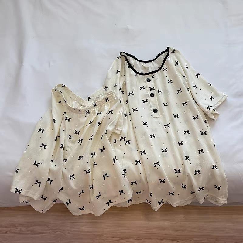 

Cute round neck bow girl pajamas summer short sleeves shorts ins style suit students can wear loungewear XXL