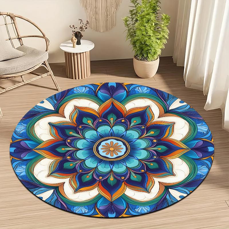 Mantra art style Flannel-printed round floor mats are slip-resistant Suitable for living room bedroom terrace garden carpets