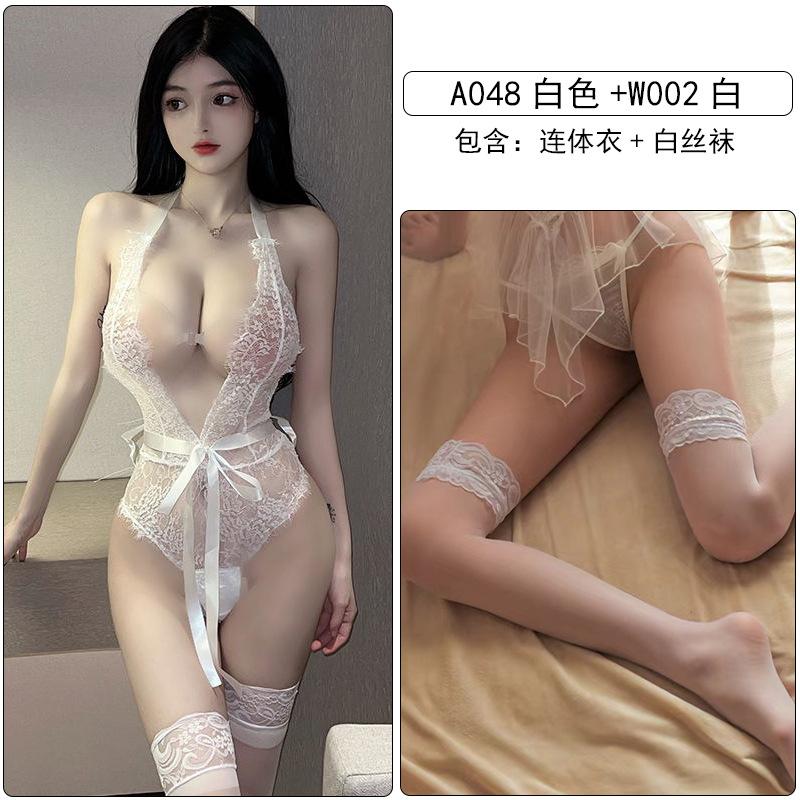 Sex Underwear Sexy Pure Lace Neck Embroidery Perspective Small Chest Temptation Backless