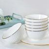4Pcs Set Ramen Bowl Set Phnom Penh Embossed Rice Bowl High-quality Bone China 6 Inch Noodle Dinner Plate Set Ceramic Dinnerware