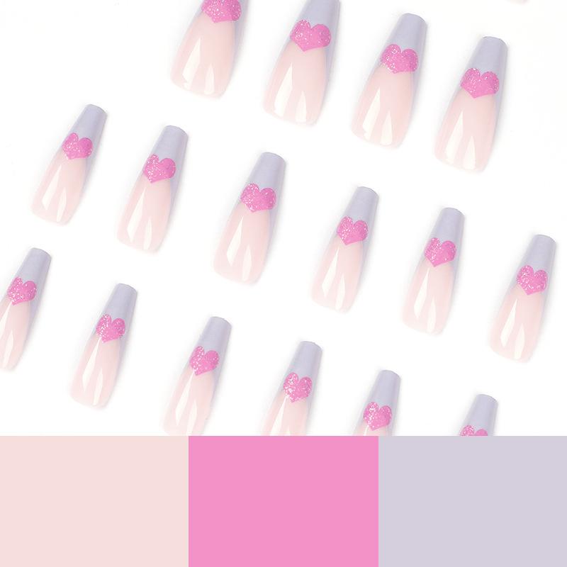 Französische lange Balletblau Rosa Liebe Maniküre Tragen Nagelstück Fake-Nagelstück Nagelstück Nagelstück Nagelstück Nägel