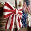 Patriotic Bow Garland Banner for Holiday Ceremony Home Decoration Arch Shaped Hanging Ribbon Bows for Indoor Outdoor Use