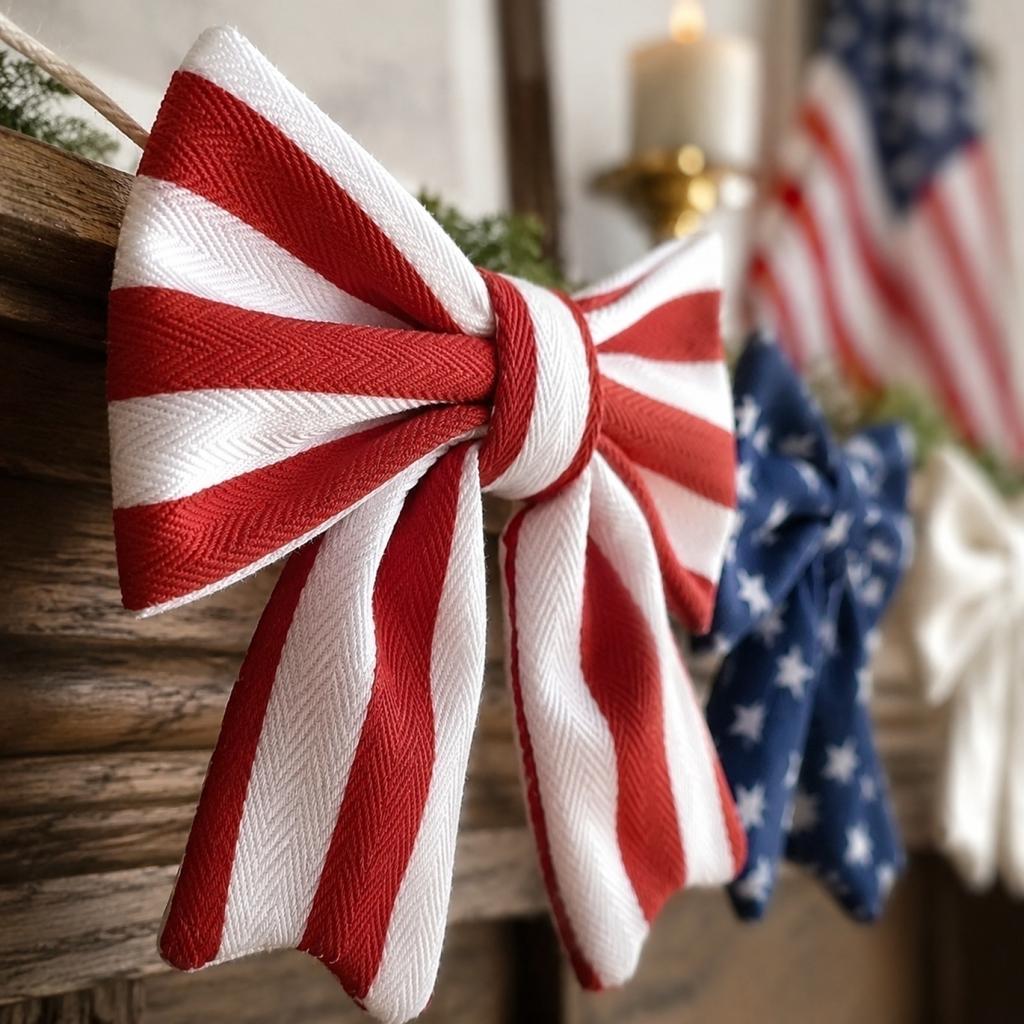 Patriotic Bow Garland Banner for Holiday Ceremony Home Decoration Arch Shaped Hanging Ribbon Bows for Indoor Outdoor Use